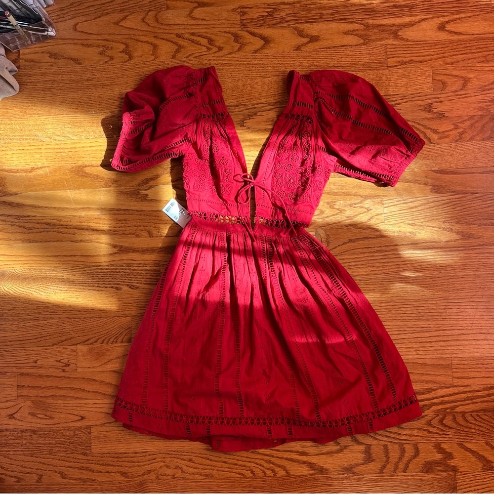 Urban Outfitters Red Lace Detailed Mini Dress